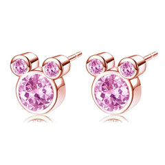 Rose Golden Mouse Stud Earrings with Faux Diamond Animal Studs