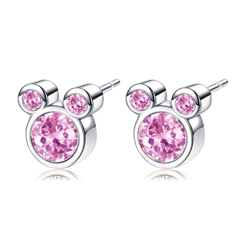 Rose Golden Mouse Stud Earrings with Faux Diamond Animal Studs