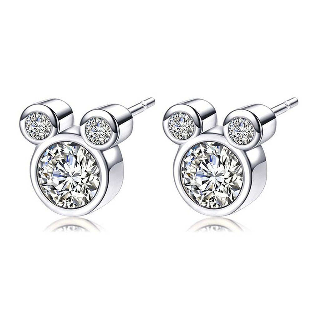 Rose Golden Mouse Stud Earrings with Faux Diamond Animal Studs