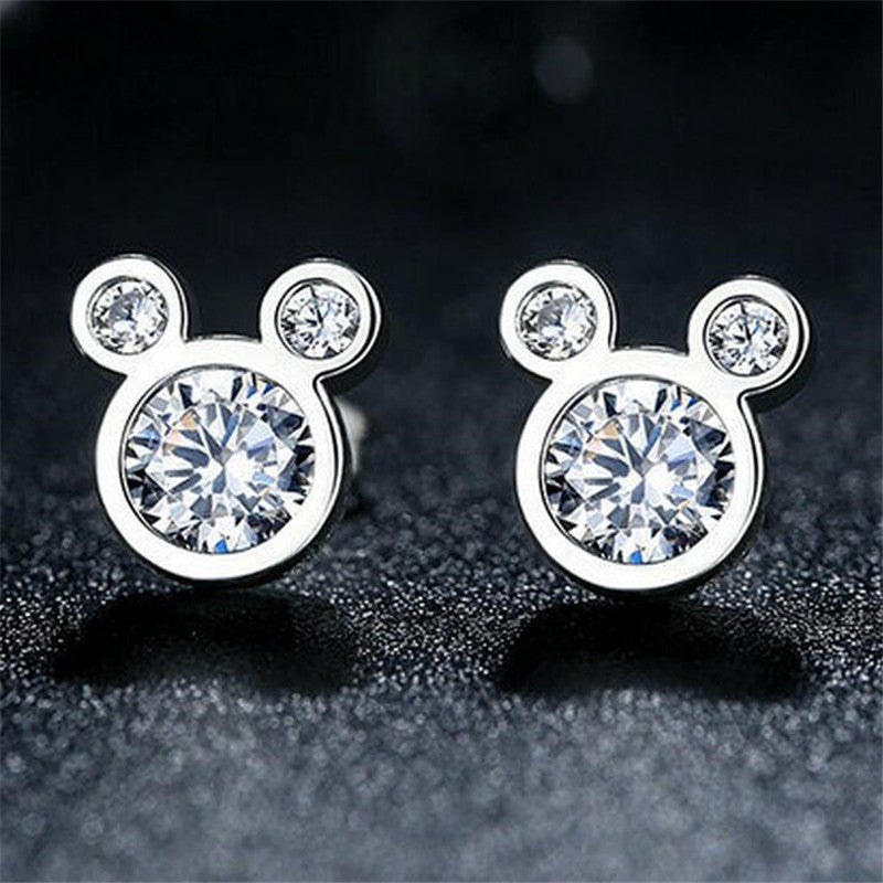 Rose Golden Mouse Stud Earrings with Faux Diamond Animal Studs