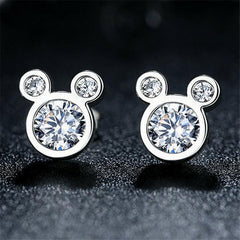 Rose Golden Mouse Stud Earrings with Faux Diamond Animal Studs