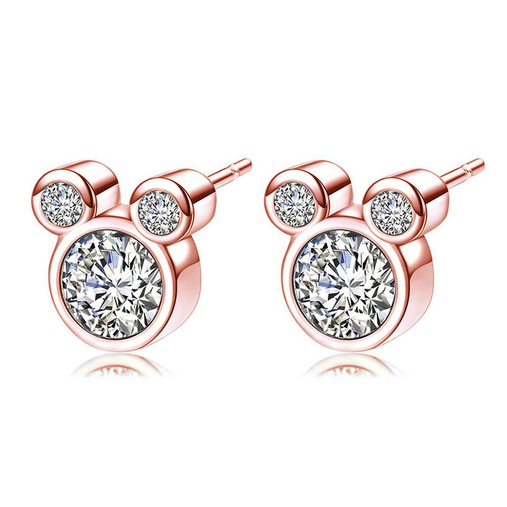 Rose Golden Mouse Stud Earrings with Faux Diamond Animal Studs