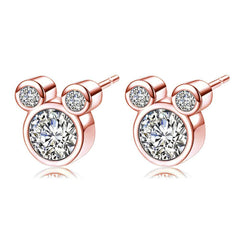 Rose Golden Mouse Stud Earrings with Faux Diamond Animal Studs
