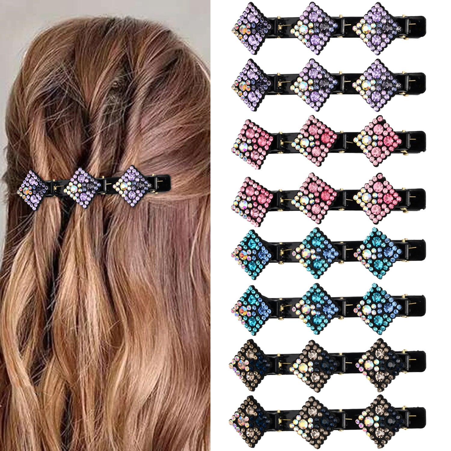 8pcs Rhinestone Hair Clip Vintage Duck Billed Side Bangs Head Jewelry