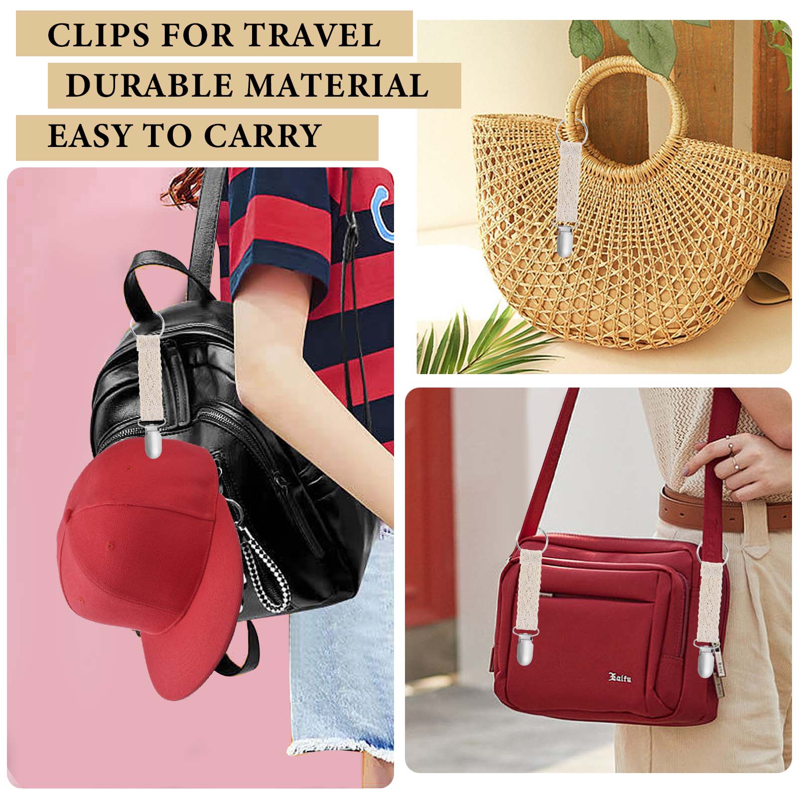 6pcs Travel Hat Clip Lace Duckbill Hat Clips Solid Braided Hat Clip