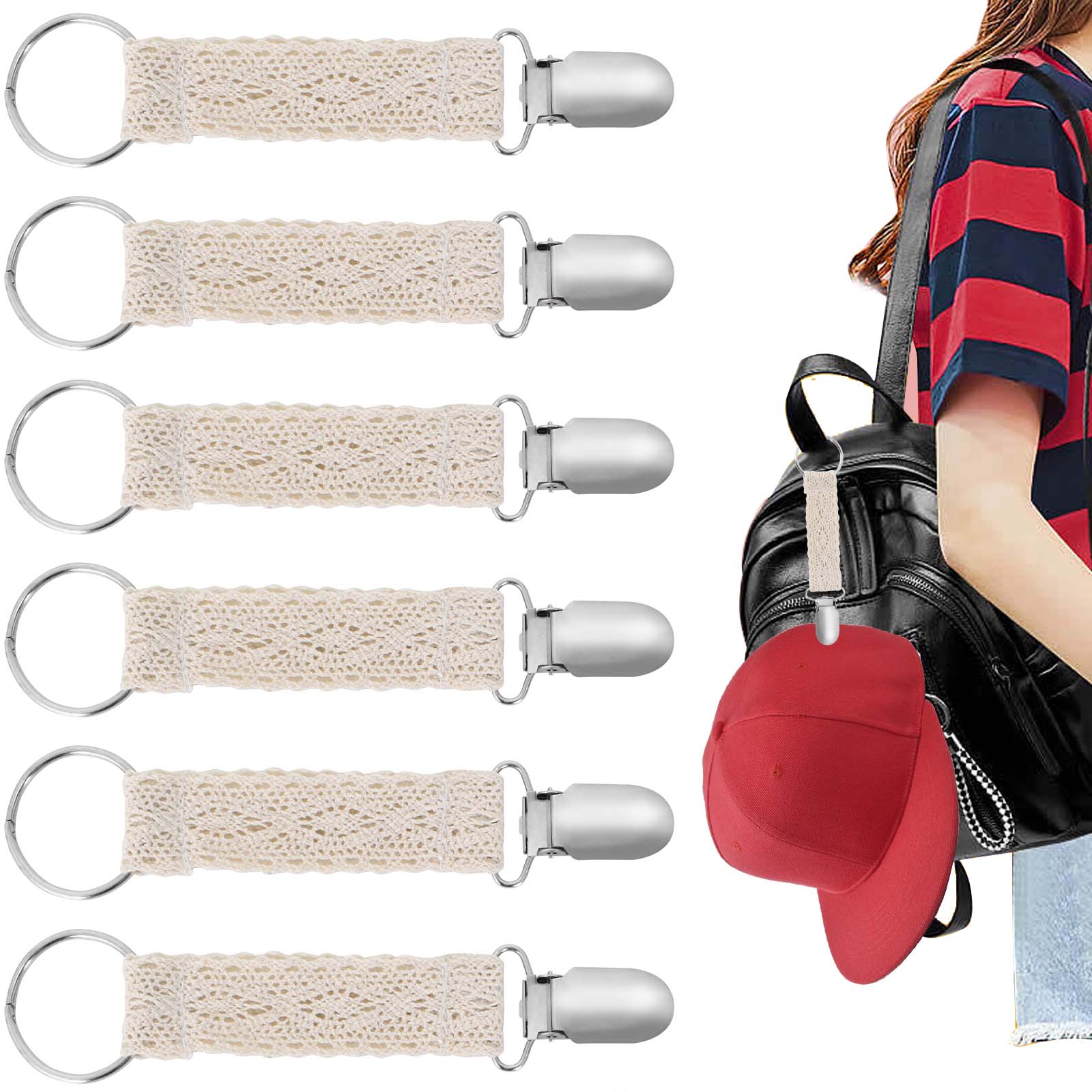 6pcs Travel Hat Clip Lace Duckbill Hat Clips Solid Braided Hat Clip