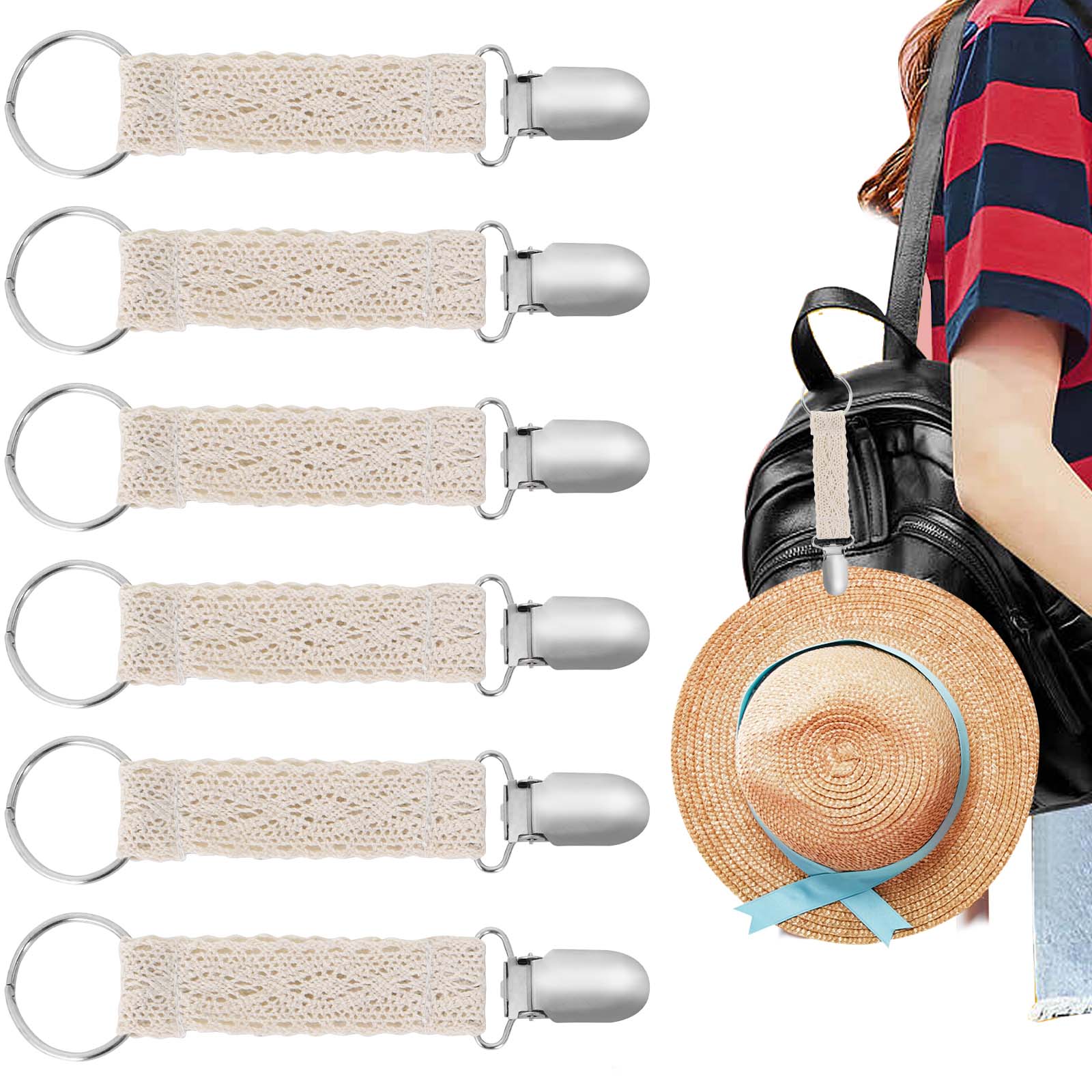 6pcs Travel Hat Clip Lace Duckbill Hat Clips Solid Braided Hat Clip