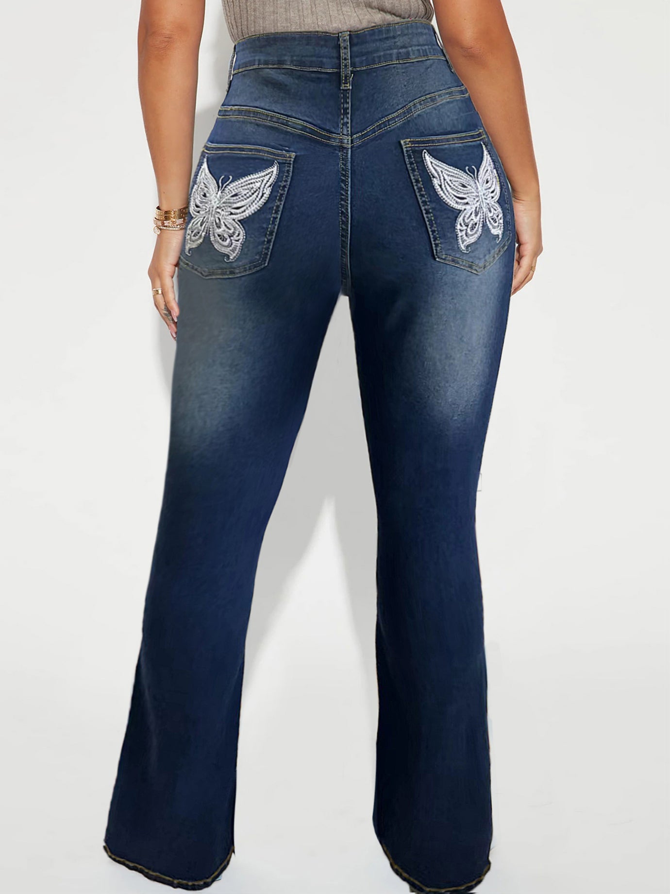  Y2K Ripped Button Up Flare Jeans With Butterfly Pockets