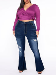  Y2K Ripped Button Up Flare Jeans With Butterfly Pockets