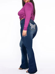  Y2K Ripped Button Up Flare Jeans With Butterfly Pockets