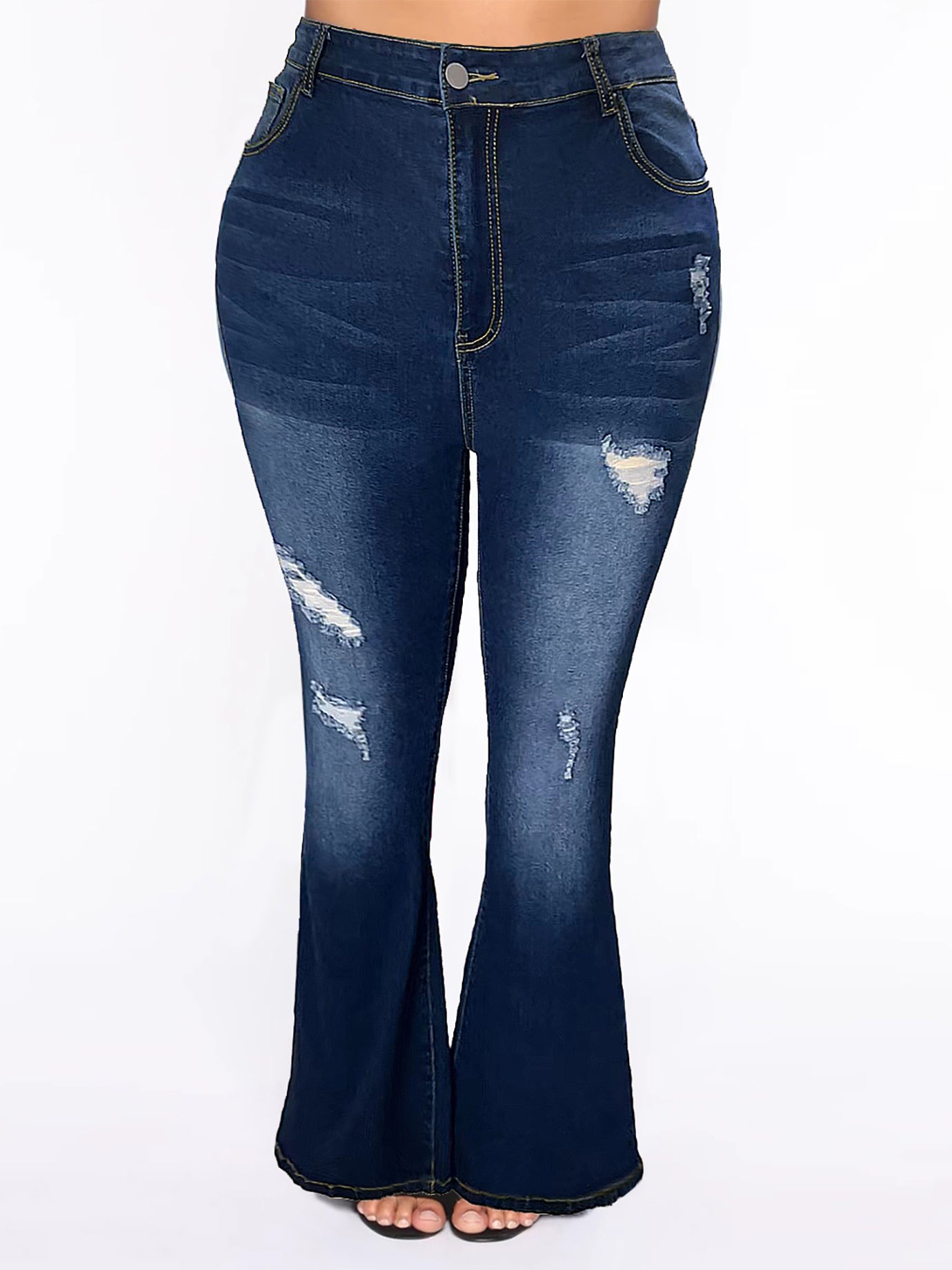  Y2K Ripped Button Up Flare Jeans With Butterfly Pockets
