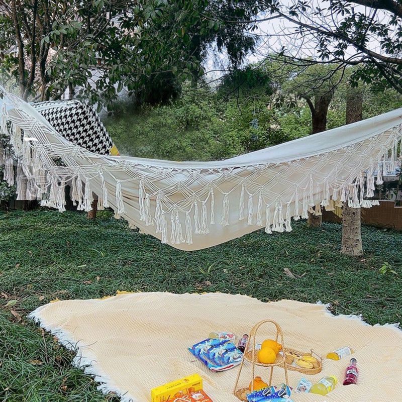 Tassel Hanging Tree Hammock Single Double Thickened Canvas Casual Hammock