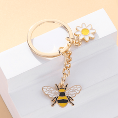 Bee Flower Charm Keychain Key Ring Backpack Handbag Purse Pendant