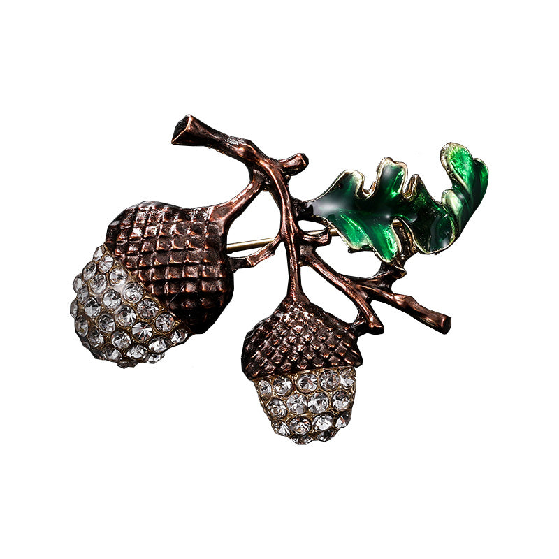 Enamel Rhinestone Pine Cone Pin for Christmas Party