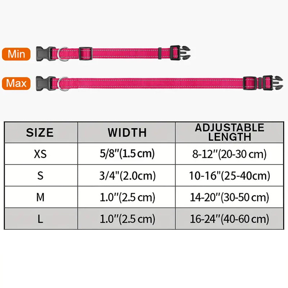 Reflective Nylon Dog Collar with Adjustable Buckle for Small, Medium, Large Dogs