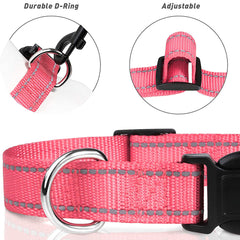 Reflective Nylon Dog Collar with Adjustable Buckle for Small, Medium, Large Dogs