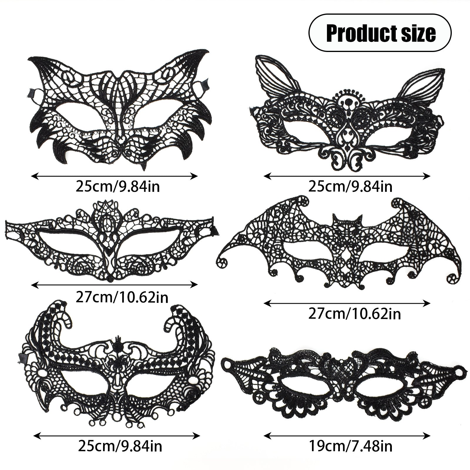 6pcs Sexy Venetian Masks Women Black Eye Mask Masquerade Halloween Party