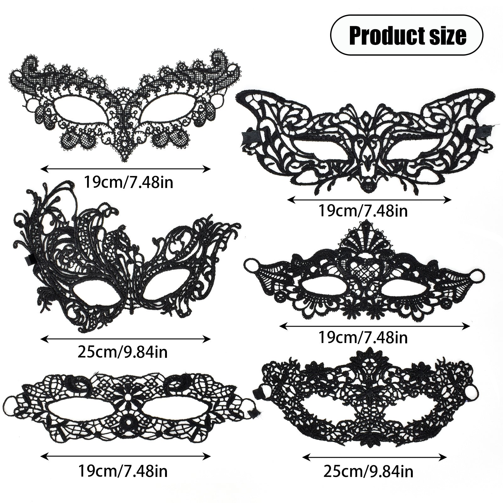 6pcs Sexy Venetian Masks Women Black Eye Mask Masquerade Halloween Party