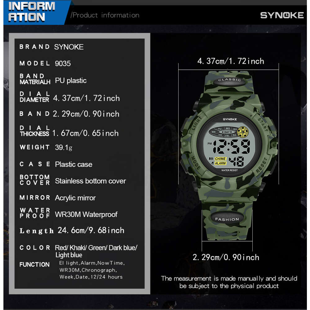 SYNOKE Colorful Luminous Kids Electronic Watch