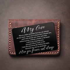 Love Note Engraved Metal Wallet Insert Card Anniversary Gift for Men
