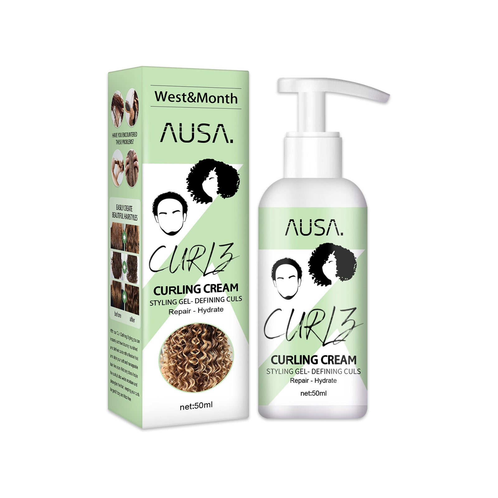 50ml Moisturizing Curly Hair Styling Cream for Frizz-Free Curls
