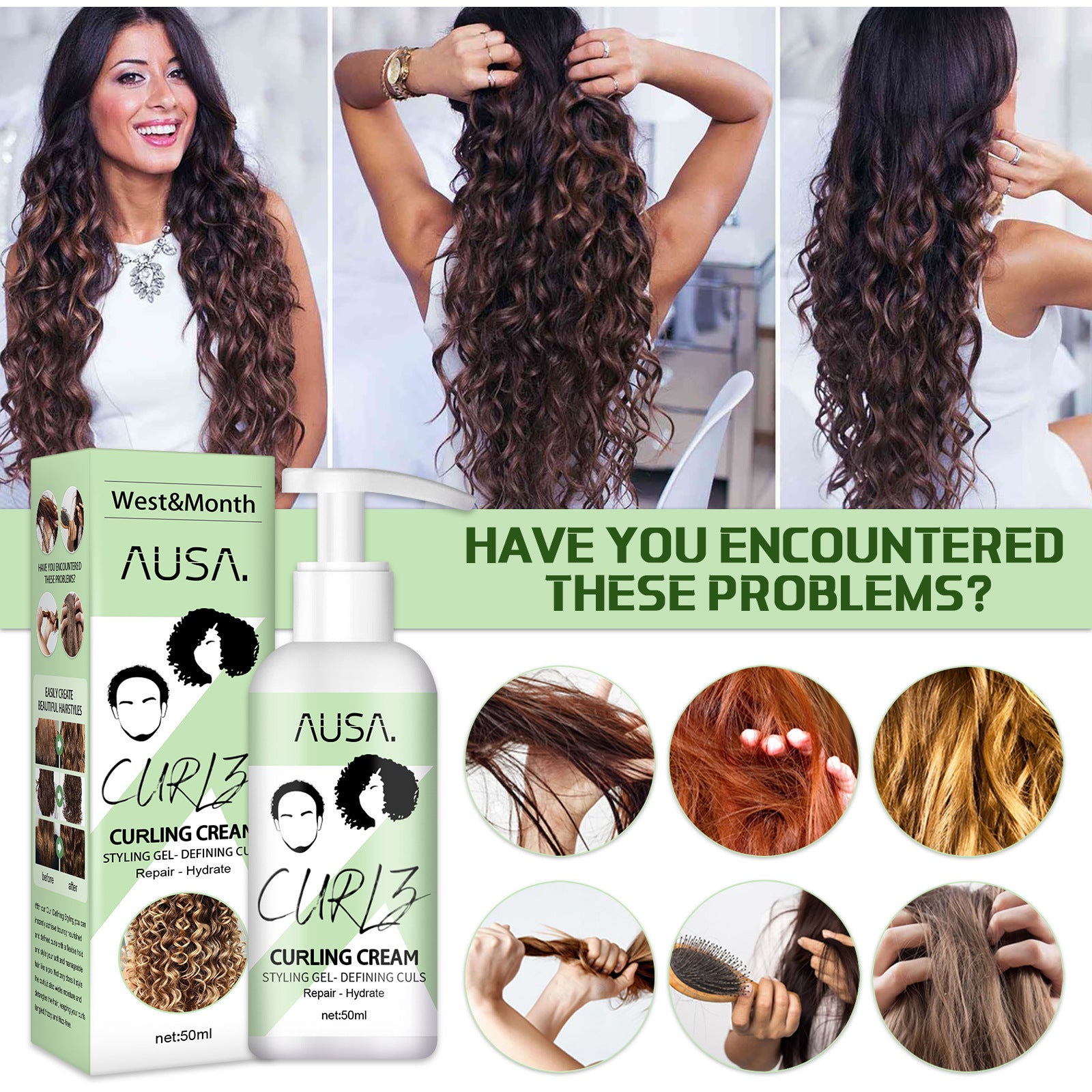 50ml Moisturizing Curly Hair Styling Cream for Frizz-Free Curls