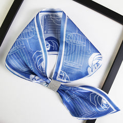 Silk Scarf Printed Satin Chiffon Neck Scarf Small Shawl Wrap for Women