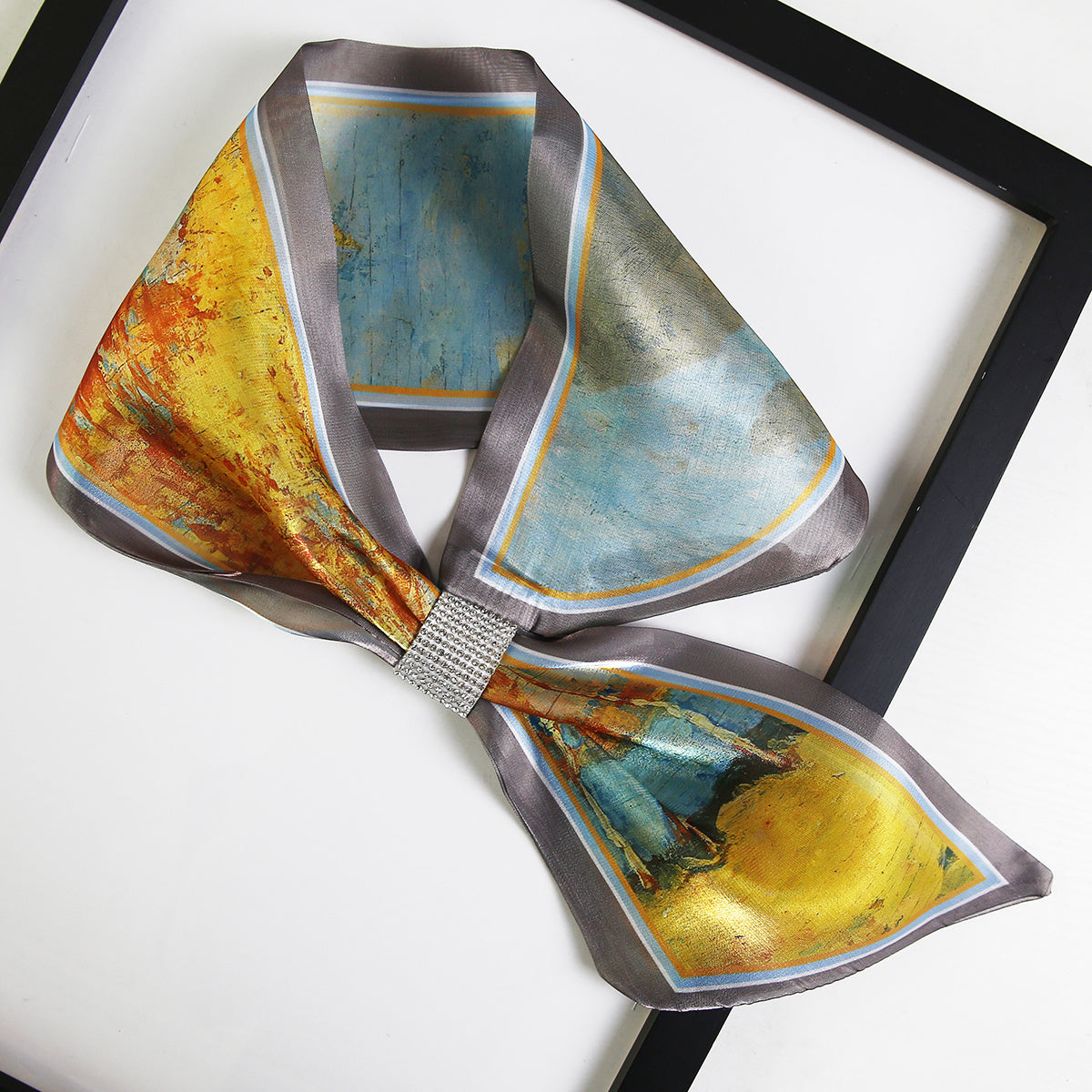 Silk Scarf Printed Satin Chiffon Neck Scarf Small Shawl Wrap for Women