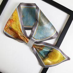 Silk Scarf Printed Satin Chiffon Neck Scarf Small Shawl Wrap for Women
