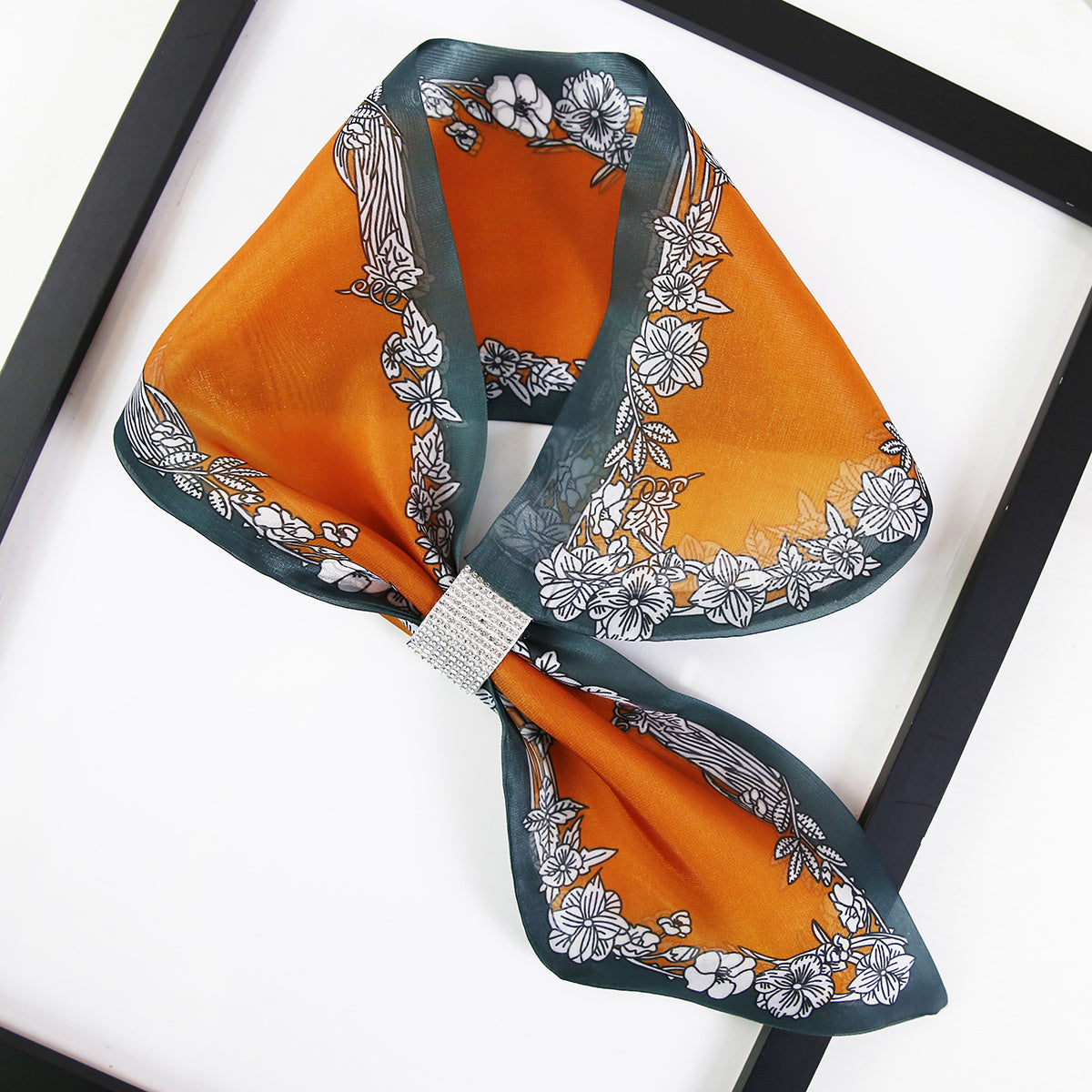 Silk Scarf Printed Satin Chiffon Neck Scarf Small Shawl Wrap for Women