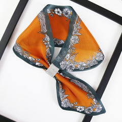 Silk Scarf Printed Satin Chiffon Neck Scarf Small Shawl Wrap for Women