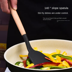 7pcs Silicone Kitchen Utensils with Wooden Handles Set