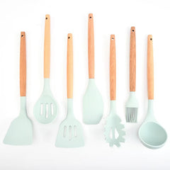 7pcs Silicone Kitchen Utensils with Wooden Handles Set