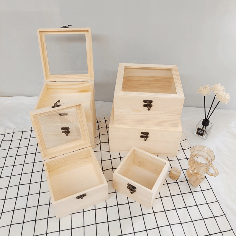 Wooden Box with Transparent Cover for Wedding, Birthday or Candy Packaging