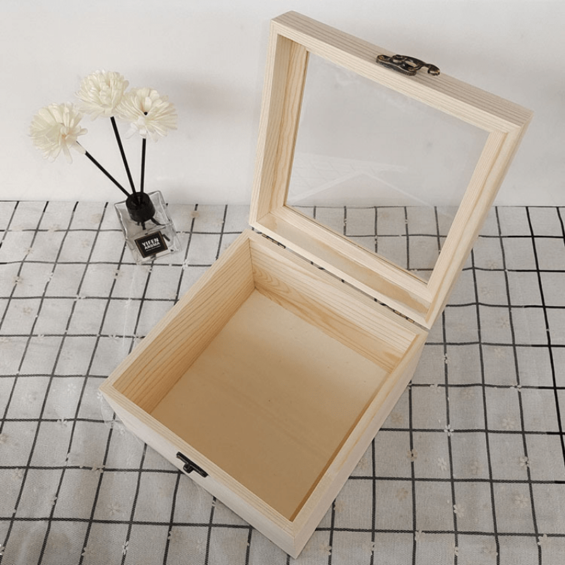 Wooden Box with Transparent Cover for Wedding, Birthday or Candy Packaging