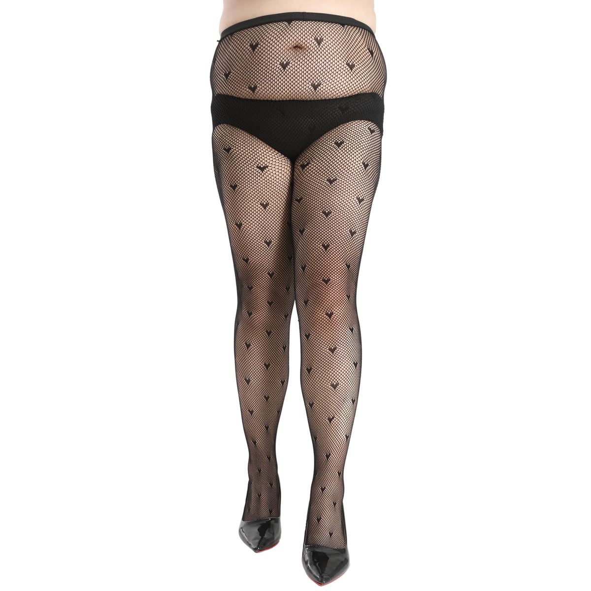  Heart Print Fishnet Pantyhose