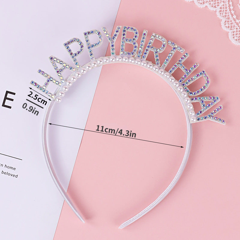 Laser Pearl Headband Happy Birthday Hair Band