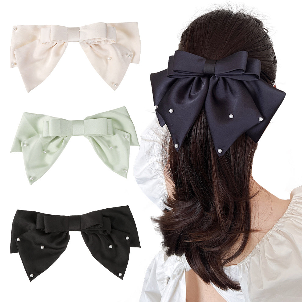 Satin Bow Rhinestone Hair Clip Non slip French Barrette Hair Accessories