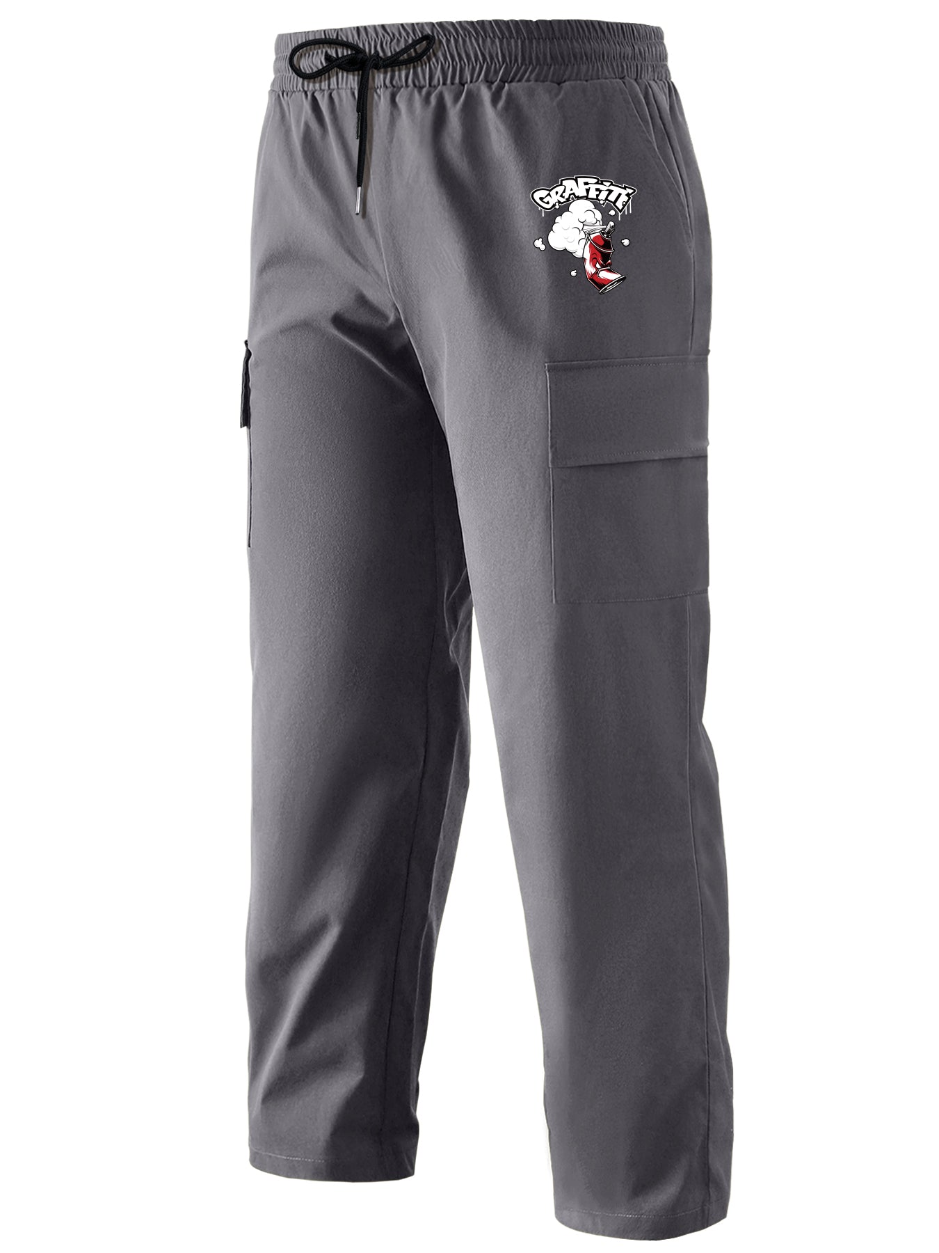 Pattern Print Cargo Pants Men's Casual Straight Leg Drawstring Cargo Pants