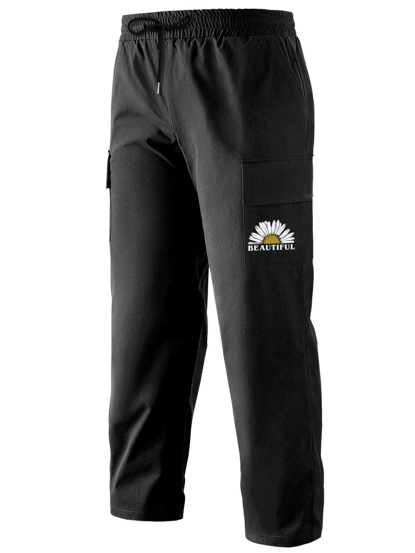 Pattern Print Cargo Pants Men's Casual Straight Leg Drawstring Cargo Pants
