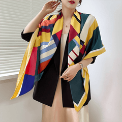 Print Twill Silk Square Scarf Windproof Large Shawl