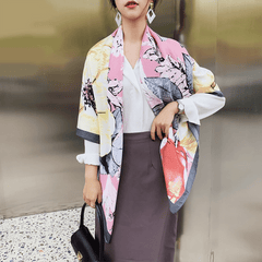 Print Twill Silk Square Scarf Windproof Large Shawl