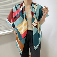 Print Twill Silk Square Scarf Windproof Large Shawl
