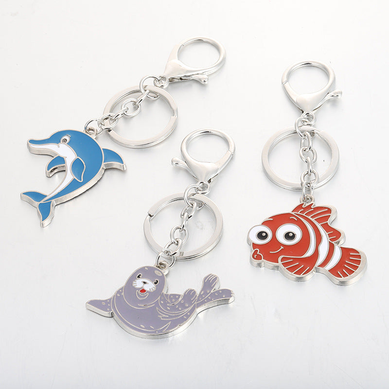 Metal Marine Animal Key Chain Dolphin Sea Lion Goldfish Key Ring