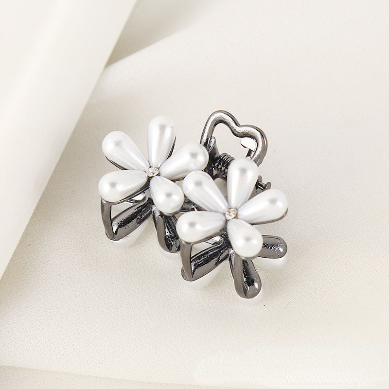 Faux Pearl Flower Small Hair Claw Alloy Hair Claw For Side Hair Bang Braids