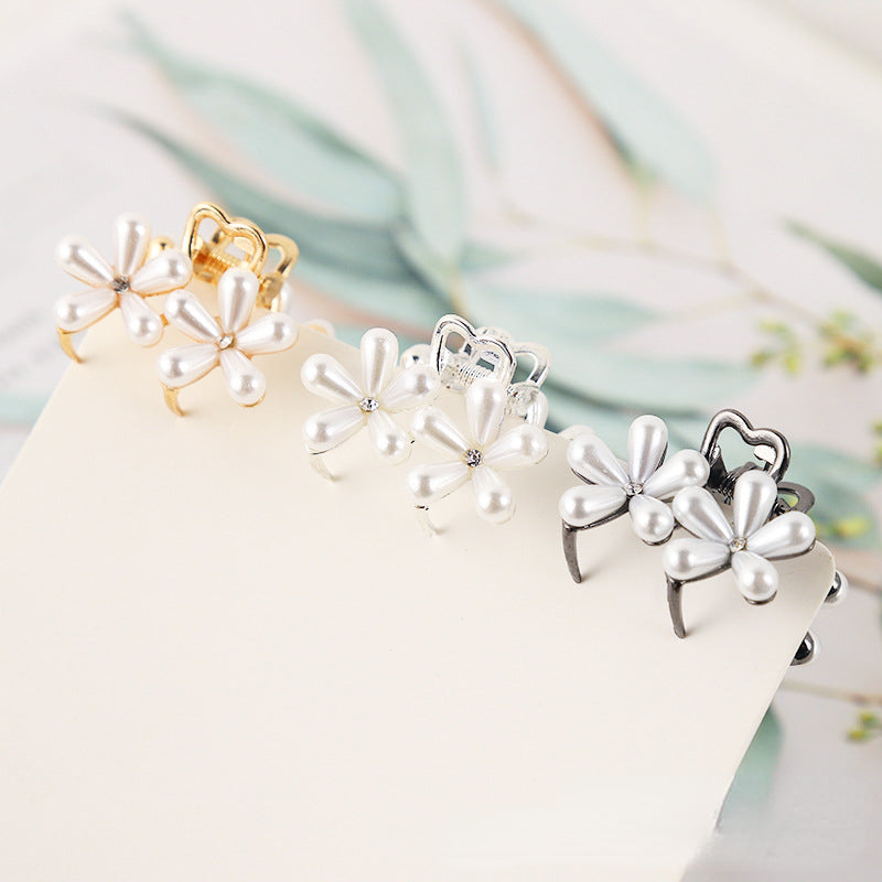 Faux Pearl Flower Small Hair Claw Alloy Hair Claw For Side Hair Bang Braids