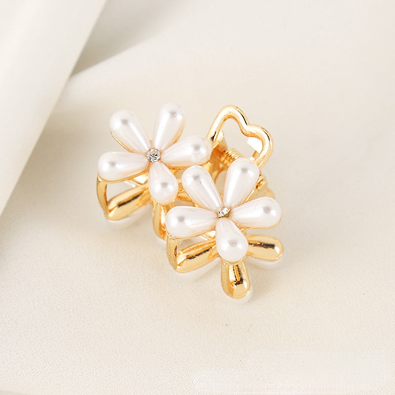 Faux Pearl Flower Small Hair Claw Alloy Hair Claw For Side Hair Bang Braids