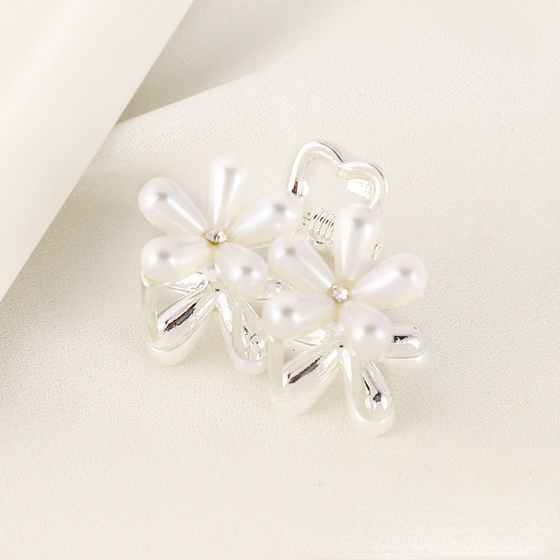 Faux Pearl Flower Small Hair Claw Alloy Hair Claw For Side Hair Bang Braids