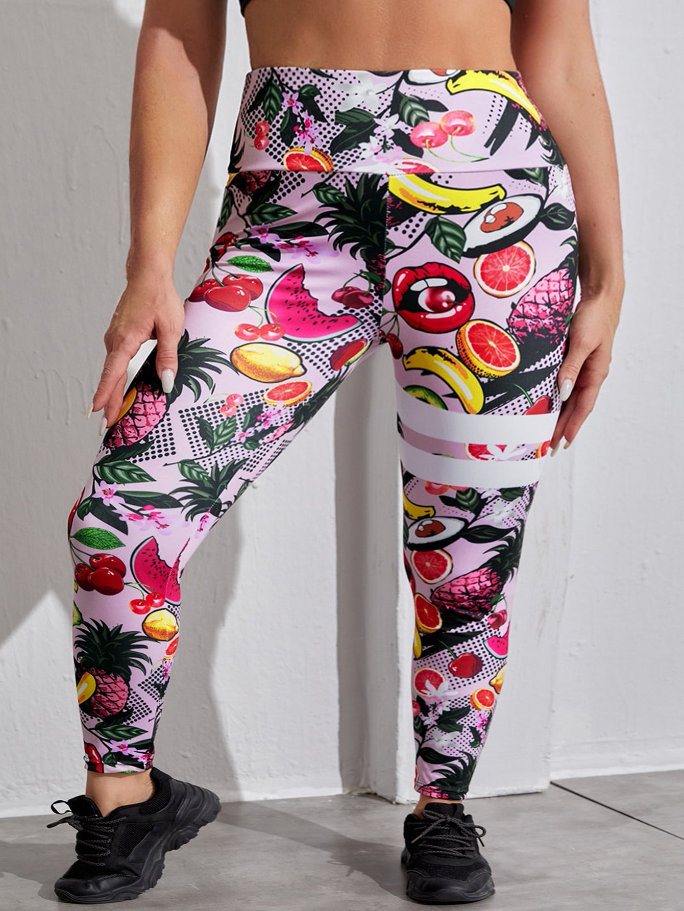  Fruit Print High Rise Fitness Leggings