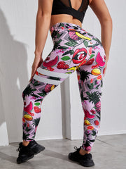  Fruit Print High Rise Fitness Leggings